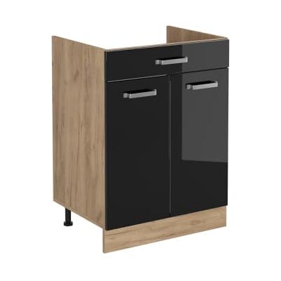Vicco Keukenkast "R-Line", zwart hoogglans/gouden eiken 60 cm voor spoelbak/kookplaat, met lade, zonder PT, flexibel inzetbaar, geschikt voor kookplaat of gootsteen Vicco Keukenkast "R-Line", zwart hoogglans/gouden eiken 60 cm voor spoelbak/kookplaat, met lade, zonder PT, flexibel inzetbaar, geschikt voor kookplaat of gootsteen