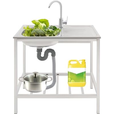TTISJHK Commerciële spoelbak van roestvrij staal, mobiele wastafel, 75 x 40 x 75 cm, met onderkast, met kraan, voor restaurant, garage, wasruimte, camping TTISJHK Commerciële spoelbak van roestvrij staal, mobiele wastafel, 75 x 40 x 75 cm, met onderkast, met kraan, voor restaurant, garage, wasruimte, camping