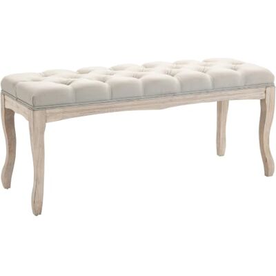 HOMCOM Zitbank, gestoffeerd, 110 cm, gevoerd, linnen, beige Klassieke stijl, linnen, frame van rubberhout HOMCOM Zitbank, gestoffeerd, 110 cm, gevoerd, linnen, beige Klassieke stijl, linnen, frame van rubberhout