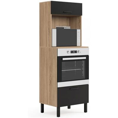 IDMarket Keukenkast voor oven/magnetron, 60 cm, Cina, 2 deuren, zwart en beukenlook IDMarket Keukenkast voor oven/magnetron, 60 cm, Cina, 2 deuren, zwart en beukenlook
