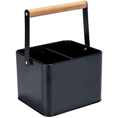 WENKO Baco gebruiksvoorwerpenmand, accessoires Black Outdoor Kitchen, robuuste transportmand, zwart gepoedercoat metaal, flexibele houten handgrepen, voor het vervoer van sauzen, 18 x 25,5 x 15 cm WENKO Baco gebruiksvoorwerpenmand, accessoires Black Outdoor Kitchen, robuuste transportmand, zwart gepoedercoat metaal, flexibele houten handgrepen, voor het vervoer van sauzen, 18 x 25,5 x 15 cm