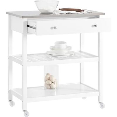 SoBuy FKW47-W Keukentrolley met roestvrij stalen plaat gangkast sideboard bijzettafel met 2 laden en 2 planken 100x45x92cm SoBuy FKW47-W Keukentrolley met roestvrij stalen plaat gangkast sideboard bijzettafel met 2 laden en 2 planken 100x45x92cm