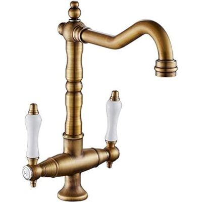 WANWEN Kranen voor badkamer, traditioneel, dubbele handgreep, keukenkraan, messing, klassiek, brons/brons, kleine verrassing WANWEN Kranen voor badkamer, traditioneel, dubbele handgreep, keukenkraan, messing, klassiek, brons/brons, kleine verrassing