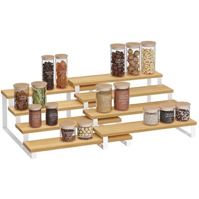 SONGMICS Kruidenrek, 2 stuks, opbergrek, kruidenrek, uittrekbaar met 4 niveaus, technisch hout, stapelbaar, voor kast, kast, toonbank, natuurlijk beige en wolkenwit KCS216N02 SONGMICS Kruidenrek, 2 stuks, opbergrek, kruidenrek, uittrekbaar met 4 niveaus, technisch hout, stapelbaar, voor kast, kast, toonbank, natuurlijk beige en wolkenwit KCS216N02