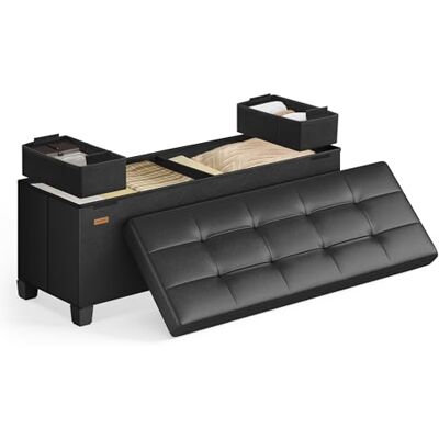 SONGMICS Opbergpoef met poten, 38 x 110 x 40 cm, voetenbankje, 112 l, pvc-coating, voor slaapkamer en woonkamer, inktzwart LSF0514B02 SONGMICS Opbergpoef met poten, 38 x 110 x 40 cm, voetenbankje, 112 l, pvc-coating, voor slaapkamer en woonkamer, inktzwart LSF0514B02