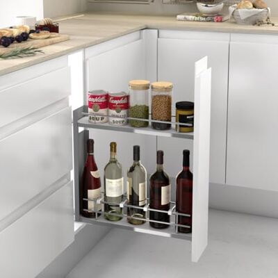 Menage Confort Flessenhouder met ritssluiting aan de zijkant voor meubels met een buitenbreedte van 150 mm Wit chroom/melamine staal Menage Confort Flessenhouder met ritssluiting aan de zijkant voor meubels met een buitenbreedte van 150 mm Wit chroom/melamine staal