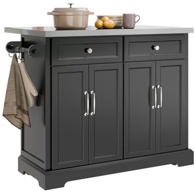 SoBuy ® FKW71-SCH Serveerwagen op wielen, keukenmeubel, rolwagen van hout, met opklapbare werkbladen van roestvrij staal, grote opbergkast, zwart SoBuy ® FKW71-SCH Serveerwagen op wielen, keukenmeubel, rolwagen van hout, met opklapbare werkbladen van roestvrij staal, grote opbergkast, zwart