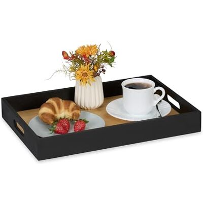 Relaxdays HP MDF bamboe dienblad: 5 x 40,5 x 28 cm, dienblad met handgrepen, hoge rand, rechthoekig, zwart/naturel Relaxdays HP MDF bamboe dienblad: 5 x 40,5 x 28 cm, dienblad met handgrepen, hoge rand, rechthoekig, zwart/naturel