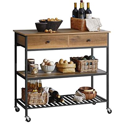 SoBuy FKW112-PF Industriële keukenwagen met wielen met 2 laden, compact, vrijstaand keukeneiland voor kleine ruimtes, appartementen en bars, 100 x 45 x 93 cm SoBuy FKW112-PF Industriële keukenwagen met wielen met 2 laden, compact, vrijstaand keukeneiland voor kleine ruimtes, appartementen en bars, 100 x 45 x 93 cm