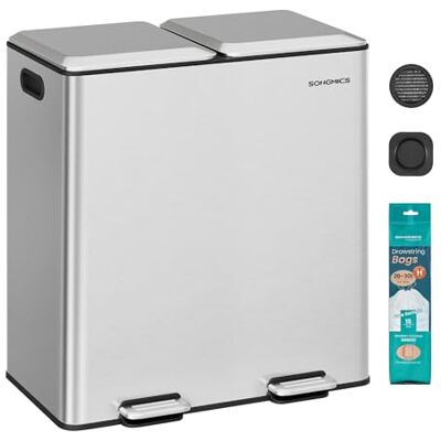 SONGMICS Keukenafvalemmer, 2 x 30 l, pedalen, roestvrij staal Dubbele afvalemmer met softclose, uitneembare binnenemmers, collectie POPNEX LTB743E01 SONGMICS Keukenafvalemmer, 2 x 30 l, pedalen, roestvrij staal Dubbele afvalemmer met softclose, uitneembare binnenemmers, collectie POPNEX LTB743E01