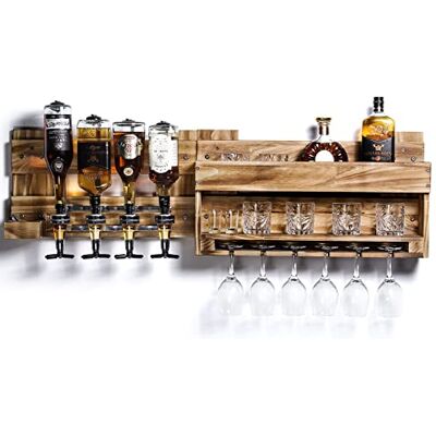 Yorbay Wijnrek van gevlamd hout met 4 drankdispensers, flessenhouder, vintage, cadeau (standaard zonder led) Yorbay Wijnrek van gevlamd hout met 4 drankdispensers, flessenhouder, vintage, cadeau (standaard zonder led)