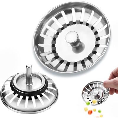 DGSLWH Spoelbakfilter, 2-delig, keukenspoelbak, afvoerzeef, mandsluiting van roestvrij staal, geschikt voor familie, badkamer tegen verstoppingen, geuren (diameter 8 cm) DGSLWH Spoelbakfilter, 2-delig, keukenspoelbak, afvoerzeef, mandsluiting van roestvrij staal, geschikt voor familie, badkamer tegen verstoppingen, geuren (diameter 8 cm)