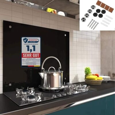 Melko Keukenachterwand, spatscherm, spatbescherming, keuken, fornuis, tegels, 6 mm ESG-veiligheidsglas, met schroeven, 70 x 50 cm, zwart Melko Keukenachterwand, spatscherm, spatbescherming, keuken, fornuis, tegels, 6 mm ESG-veiligheidsglas, met schroeven, 70 x 50 cm, zwart