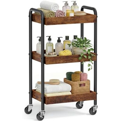 SONGMICS Opbergwagen, hulpwagen, keukenrek met handgrepen, eenvoudige montage, slaapkamer, badkamer, keuken, stalen frame, 27,5 x 41,3 x 73 cm, rustiek bruin LRC081KD01 Desserte, Étagère de Cuisine, avec Poignées, 27,5 x 41,3 x 73 cm, Marron Rustique, C SONGMICS Opbergwagen, hulpwagen, keukenrek met handgrepen, eenvoudige montage, slaapkamer, badkamer, keuken, stalen frame, 27,5 x 41,3 x 73 cm, rustiek bruin LRC081KD01 Desserte, Étagère de Cuisine, avec Poignées, 27,5 x 41,3 x 73 cm, Marron Rustique, C