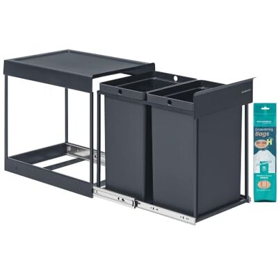 SONGMICS Keukenafvalemmer voor recycling en afval, geïntegreerde vuilnisemmer voor kast, 2 x 20 l, dubbel vak, glad schuifdesign, stalen frame, ABS-deksel, grijs LTB951GZ01 Poubelle de Cuisine, Coulissement en Douceur, Structure en Acier, Couvercle en A SONGMICS Keukenafvalemmer voor recycling en afval, geïntegreerde vuilnisemmer voor kast, 2 x 20 l, dubbel vak, glad schuifdesign, stalen frame, ABS-deksel, grijs LTB951GZ01 Poubelle de Cuisine, Coulissement en Douceur, Structure en Acier, Couvercle en A
