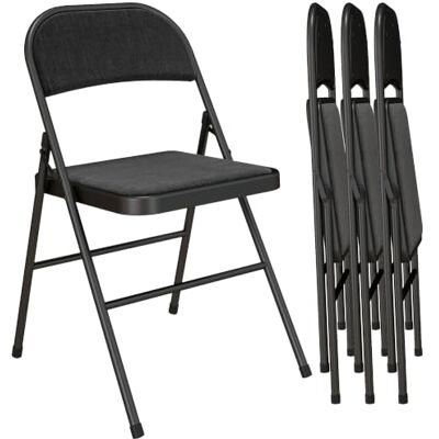 HOMCOM Set van 4 gestoffeerde klapstoelen in linnenlook met gevoerde zitting en metalen frame voor thuis, kantoor, eetkamer, kantoor, ontvangstruimte, zwart HOMCOM Set van 4 gestoffeerde klapstoelen in linnenlook met gevoerde zitting en metalen frame voor thuis, kantoor, eetkamer, kantoor, ontvangstruimte, zwart