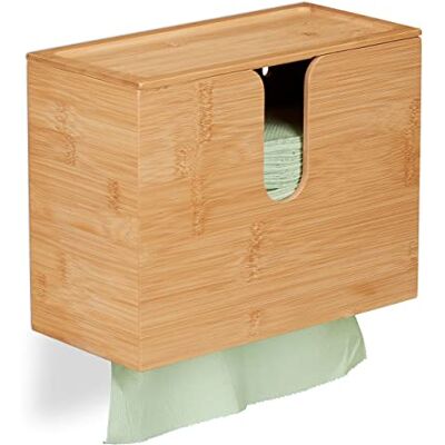 Relaxdays papieren handdoekdispenser maat H2, deksel om op te hangen, bamboe, HLP: 21 x 27 x 13 cm, natuur Relaxdays papieren handdoekdispenser maat H2, deksel om op te hangen, bamboe, HLP: 21 x 27 x 13 cm, natuur