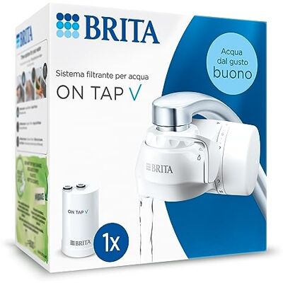 Brita ON TAP V waterfiltersysteem, bevat 1 patroon: duurzaam en smaakvol water rechtstreeks uit de kraan, vermindert microdeeltjes, PFAS, metalen en stoffen die de smaak beïnvloeden. Brita ON TAP V waterfiltersysteem, bevat 1 patroon: duurzaam en smaakvol water rechtstreeks uit de kraan, vermindert microdeeltjes, PFAS, metalen en stoffen die de smaak beïnvloeden.