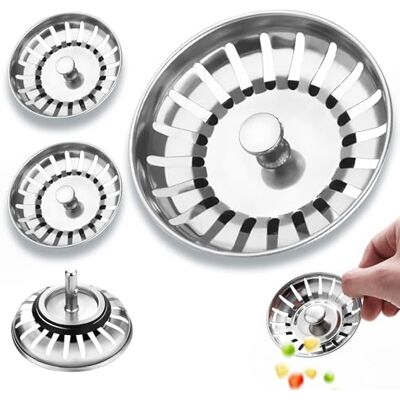DGSLWH Spoelbakfilter, 3-delig, keukenspoelbak, afvoerzeef, mandsluiting van roestvrij staal, geschikt voor familie, badkamer tegen verstoppingen, geuren (diameter 8 cm) DGSLWH Spoelbakfilter, 3-delig, keukenspoelbak, afvoerzeef, mandsluiting van roestvrij staal, geschikt voor familie, badkamer tegen verstoppingen, geuren (diameter 8 cm)