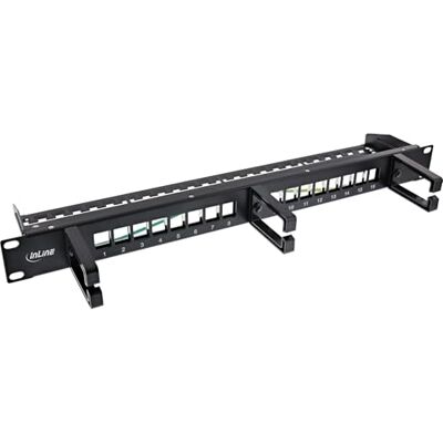 InLine 76822B Keystone patchpaneel, 16 vakken, 19 inch, 1U met 3 kabelklemmen voor netwerk en multimedia, rackmontage, zwart InLine 76822B Keystone patchpaneel, 16 vakken, 19 inch, 1U met 3 kabelklemmen voor netwerk en multimedia, rackmontage, zwart