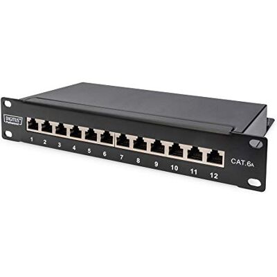 Digitus Cat-6A Patchpaneel 12 poorten RJ45 vrouwelijk 10 inch 1U rackmontage LSA verdeelpaneel afgeschermd zwart Digitus Cat-6A Patchpaneel 12 poorten RJ45 vrouwelijk 10 inch 1U rackmontage LSA verdeelpaneel afgeschermd zwart