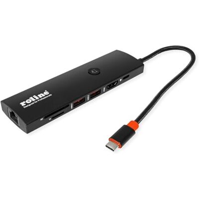 Roline USB 3.2 Gen2 type C multiport dockingstation, HDMI 4K60, 2 x USB 3.2 Gen2, 1 x USB C PD, 1 x Gigabit ETH, 1 x SD/microSD-kaartlezer Roline USB 3.2 Gen2 type C multiport dockingstation, HDMI 4K60, 2 x USB 3.2 Gen2, 1 x USB C PD, 1 x Gigabit ETH, 1 x SD/microSD-kaartlezer