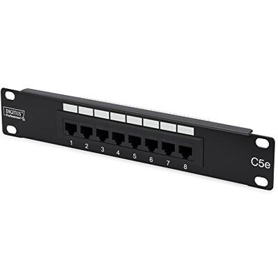 Digitus Patchpaneel Cat. 5e – 8 poorten – RJ45-stopcontacten – montage in 10 inch 1U – LSA verdeelpaneel – niet afgeschermd – zwart Digitus Patchpaneel Cat. 5e – 8 poorten – RJ45-stopcontacten – montage in 10 inch 1U – LSA verdeelpaneel – niet afgeschermd – zwart