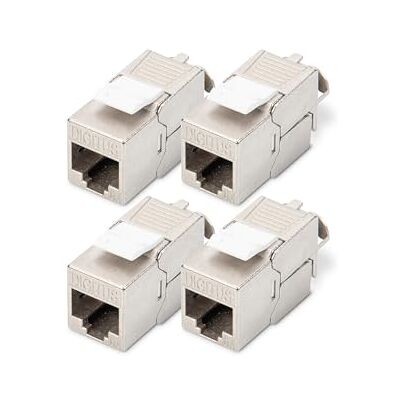 Digitus Keystone Cat-6A afgeschermde module, 4 stuks, standaardversie, RJ45 Zonder gereedschap LSA PoE ++ AWG 26-22 RJ45-stopcontacten 10 Gbps voor aansluitdozen en patchvelden Digitus Keystone Cat-6A afgeschermde module, 4 stuks, standaardversie, RJ45 Zonder gereedschap LSA PoE ++ AWG 26-22 RJ45-stopcontacten 10 Gbps voor aansluitdozen en patchvelden