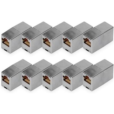 Digitus RJ45 Cat 5e connector, 10 stuks, LAN-kabelverlenging, Cat5e netwerkkabel, PoE-compatibel, modulaire stekker voor switch, DSL, modem, router, pc, zilver Digitus RJ45 Cat 5e connector, 10 stuks, LAN-kabelverlenging, Cat5e netwerkkabel, PoE-compatibel, modulaire stekker voor switch, DSL, modem, router, pc, zilver