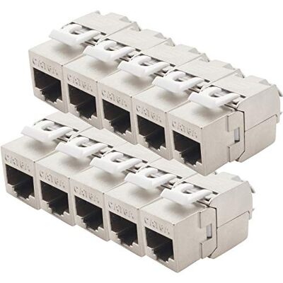1aTTack.de Keystone Cat.6a kabelklem 180° zonder gereedschap op RJ45-stekker AWG 23 tot AWG 26 afgeschermd zinklegering vernikkeld braze compatibel met Cat5 Cat6 Cat7 Cat8 zilver 10 stuks 1aTTack.de Keystone Cat.6a kabelklem 180° zonder gereedschap op RJ45-stekker AWG 23 tot AWG 26 afgeschermd zinklegering vernikkeld braze compatibel met Cat5 Cat6 Cat7 Cat8 zilver 10 stuks