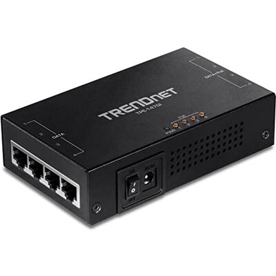 TRENDnet 65 W Gigabit PoE-injector met 4 poorten, TPE-147GI, 4 Gigabit poorten (gegevensinvoer), 4 Gigabit PoE-poorten (gegevens + PoE-uitgang), multi-poort PoE+ injector tot 100 m, voeg een TRENDnet 65 W Gigabit PoE-injector met 4 poorten, TPE-147GI, 4 Gigabit poorten (gegevensinvoer), 4 Gigabit PoE-poorten (gegevens + PoE-uitgang), multi-poort PoE+ injector tot 100 m, voeg een