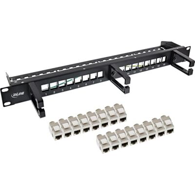 InLine Cat.6A patchpaneel, 16 vakken, 19 inch 1U, 16 keystone-poorten, 10 Gb/s & PoE++, geïntegreerd kabelmanagement, robuuste metalen behuizing, zwart, 76822D InLine Cat.6A patchpaneel, 16 vakken, 19 inch 1U, 16 keystone-poorten, 10 Gb/s & PoE++, geïntegreerd kabelmanagement, robuuste metalen behuizing, zwart, 76822D