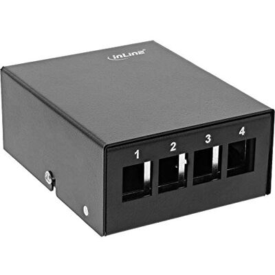 InLine RAL9005 aansluitdoos voor 4 Keystone RJ45-stopcontacten, metaal, zwart InLine RAL9005 aansluitdoos voor 4 Keystone RJ45-stopcontacten, metaal, zwart