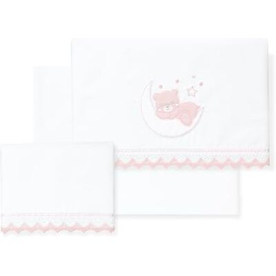 Interbaby 100% katoenen babybeddengoed voor auto/wiegje/wieg Guipure beer maan 3-delige set, hoeslaken + laken + kussensloop Made in Spanje Interbaby 100% katoenen babybeddengoed voor auto/wiegje/wieg Guipure beer maan 3-delige set, hoeslaken + laken + kussensloop Made in Spanje