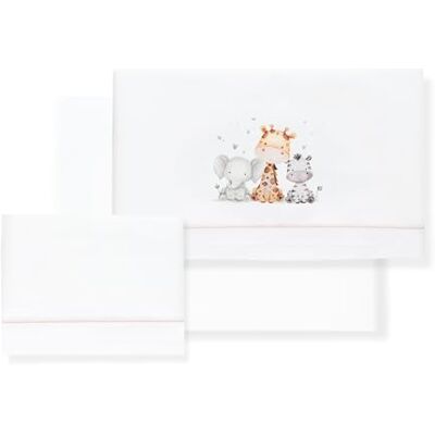Interbaby 100% katoenen babybeddengoed voor auto/wiegje/wieg giraffe olifant 3-delige set, hoeslaken + laken + kussensloop Made in Spanje Interbaby 100% katoenen babybeddengoed voor auto/wiegje/wieg giraffe olifant 3-delige set, hoeslaken + laken + kussensloop Made in Spanje
