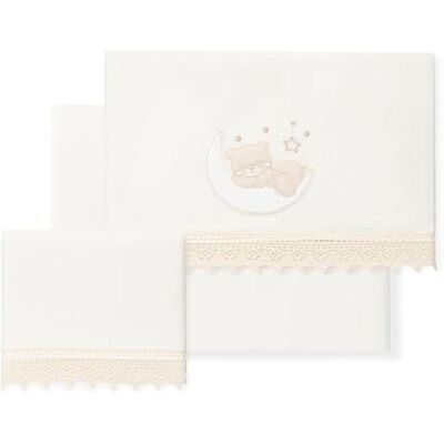 Interbaby 100% katoenen babybeddengoed voor auto/wiegje/wieg Guipure Beer Maan 3-delige set, hoeslaken + laken + kussensloop Gemaakt in Spanje Interbaby 100% katoenen babybeddengoed voor auto/wiegje/wieg Guipure Beer Maan 3-delige set, hoeslaken + laken + kussensloop Gemaakt in Spanje