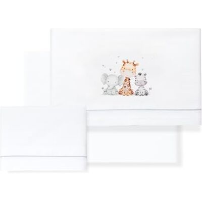 Interbaby 100% katoenen babybeddengoed voor auto/wiegje/wieg giraffe olifant 3-delige set, hoeslaken + laken + kussensloop Made in Spanje Interbaby 100% katoenen babybeddengoed voor auto/wiegje/wieg giraffe olifant 3-delige set, hoeslaken + laken + kussensloop Made in Spanje