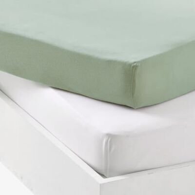 DODO Mon PTIT 2 hoeslakens, jersey, wit/groen, grijs, 60 x 120 cm DODO Mon PTIT 2 hoeslakens, jersey, wit/groen, grijs, 60 x 120 cm