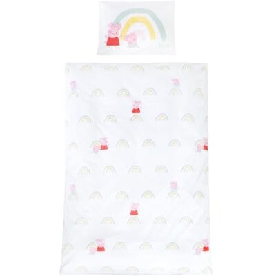 roba Peppa Pig Kinderbeddengoed 60 x 120 en 70 x 140 cm, 2-delig, 100% katoen, dekbedovertrek 100 x 135 cm + kussensloop 40 x 60 cm, regenboogpatroon, wit/roze roba Peppa Pig Kinderbeddengoed 60 x 120 en 70 x 140 cm, 2-delig, 100% katoen, dekbedovertrek 100 x 135 cm + kussensloop 40 x 60 cm, regenboogpatroon, wit/roze