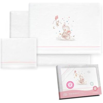 Interbaby Flanellen kinderwagenbeddengoed 40 x 80 cm, met hoeslaken, laken en kussensloop Olifantenmotief Interbaby Flanellen kinderwagenbeddengoed 40 x 80 cm, met hoeslaken, laken en kussensloop Olifantenmotief