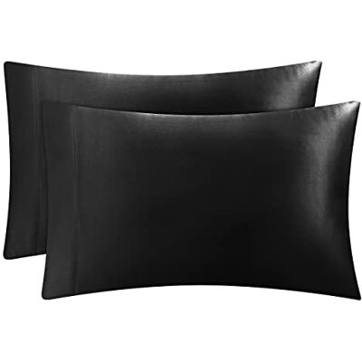 Juicy Couture Satijnen kussensloop voor haar en huid, zwarte kussensloop voor kingsize bed, 2 stuks, zijdekoelende kussenslopen met envelopsluiting Juicy Couture Satijnen kussensloop voor haar en huid, zwarte kussensloop voor kingsize bed, 2 stuks, zijdekoelende kussenslopen met envelopsluiting