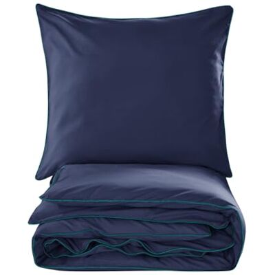 Cotton Market 2-delige beddengoedset van microvezel, dekbedovertrek 200 x 200 cm en 2 kussenslopen 70 x 80 cm, marineblauw Cotton Market 2-delige beddengoedset van microvezel, dekbedovertrek 200 x 200 cm en 2 kussenslopen 70 x 80 cm, marineblauw