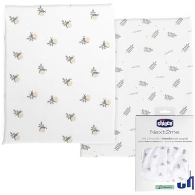 Chicco Set van 2 hoeslakens van bamboevezel, set van 2 hoeslakens voor wieg, compatibel met matrassen 50 x 83 cm, fantasie met bladeren en slak, gemaakt van bamboevezel Chicco Set van 2 hoeslakens van bamboevezel, set van 2 hoeslakens voor wieg, compatibel met matrassen 50 x 83 cm, fantasie met bladeren en slak, gemaakt van bamboevezel