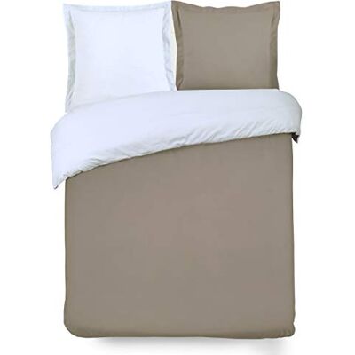 Vision Beddengoedset van 100% katoen, 1 dekbedovertrek van 220 x 240 cm, omkeerbaar, 2 kussenslopen van 65 x 65 cm, taupe en wit Vision Beddengoedset van 100% katoen, 1 dekbedovertrek van 220 x 240 cm, omkeerbaar, 2 kussenslopen van 65 x 65 cm, taupe en wit