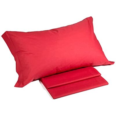 Caleffi Beddengoedset van 100% katoen, effen, voor tweepersoonsbed, rood Caleffi Beddengoedset van 100% katoen, effen, voor tweepersoonsbed, rood