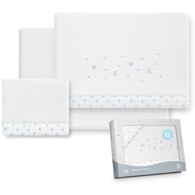 Interbaby Kinderwagenbeddengoed 40 x 80 cm, winterlakens van koraalstof, model Stars Luna, inclusief hoeslaken, laken en kussensloop Interbaby Kinderwagenbeddengoed 40 x 80 cm, winterlakens van koraalstof, model Stars Luna, inclusief hoeslaken, laken en kussensloop