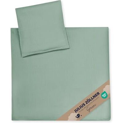 Julius Zöllner Kinderbeddengoed van chiffon, 80 x 80 cm + 35 x 40 cm, 2-delig, dekbedovertrek en kussensloop van chiffon, 100% katoen, Oeko-Tex Standard 100, groen Julius Zöllner Kinderbeddengoed van chiffon, 80 x 80 cm + 35 x 40 cm, 2-delig, dekbedovertrek en kussensloop van chiffon, 100% katoen, Oeko-Tex Standard 100, groen