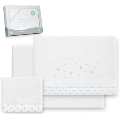 Interbaby Underzy Beddengoedset van 100% polyester, met hoeslaken, laken en kussensloop, motief maan, wit/blauw, 60 x 120 cm Interbaby Underzy Beddengoedset van 100% polyester, met hoeslaken, laken en kussensloop, motief maan, wit/blauw, 60 x 120 cm