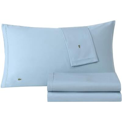 Lacoste 4-delige beddengoedset van 100% percal katoen, koel, helder, mat en duurzaam, Oeko-Tex gecertificeerd, voor queensize bed, effen kleur, blauw Lacoste 4-delige beddengoedset van 100% percal katoen, koel, helder, mat en duurzaam, Oeko-Tex gecertificeerd, voor queensize bed, effen kleur, blauw
