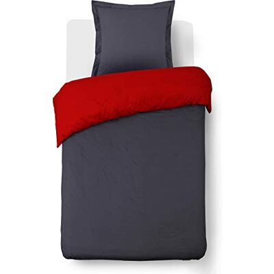 Vision Omkeerbare Beddenset Bicolor Rood/Antraciet Set van dekbedovertrek 140x200 cm met 1 kussensloop voor eenpersoonsbed 100% Katoen Vision Omkeerbare Beddenset Bicolor Rood/Antraciet Set van dekbedovertrek 140x200 cm met 1 kussensloop voor eenpersoonsbed 100% Katoen